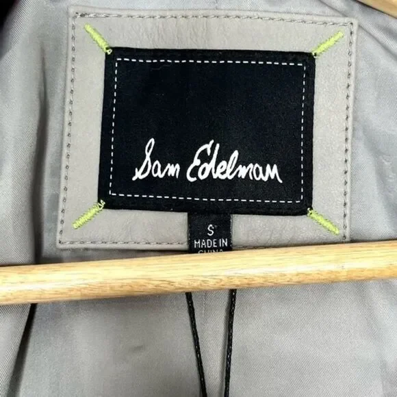 NWT Sam Edelman Grey Zip Up Genuine Leather Moto Jacket, Size S